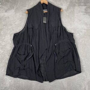 Torrid Drape Front Vest Womens 4X Black Gauze Cotton Utility Cargo Drawstring